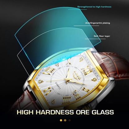 LIGE - Nuevos relojes militares para hombre, marca original de lujo, de cuero, de cuarzo, cronógrafo cuadrado resistente al agua