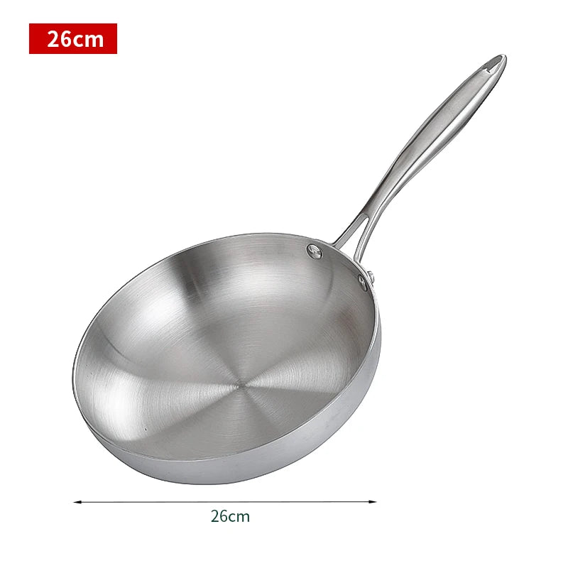 Sartén de acero inoxidable 304, antiadherente, para freír carne, sin revestimiento, para cocina de gas y de inducción.