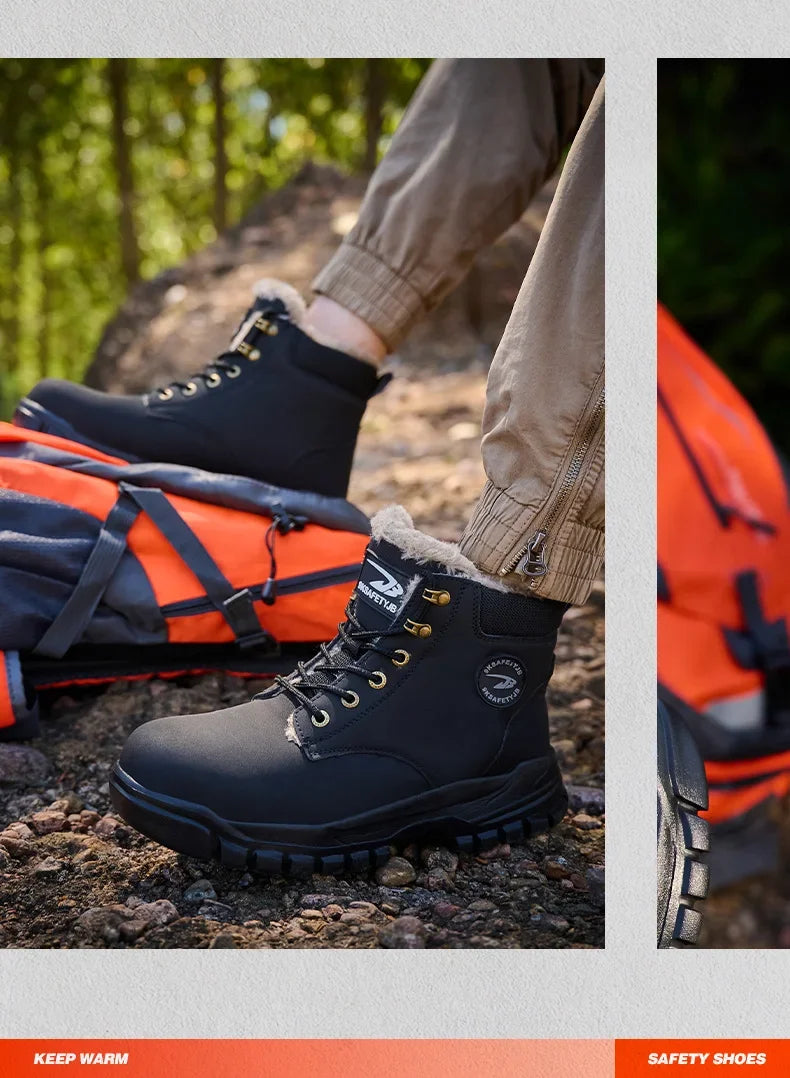 Botas de seguridad para el trabajo para hombre, cálidas y resistentes al agua, con punta de acero, para invierno, 2024