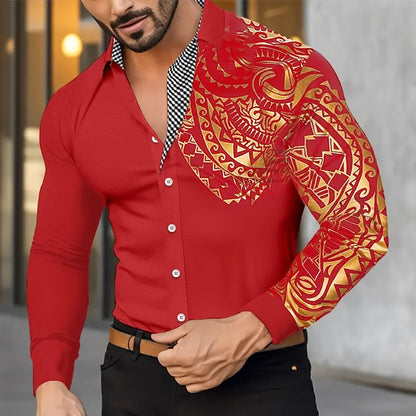 Camisa de hombre abotonada, estilo hawaiano, manga larga, solapa, suave y cómoda, con diseño moderno de botones.