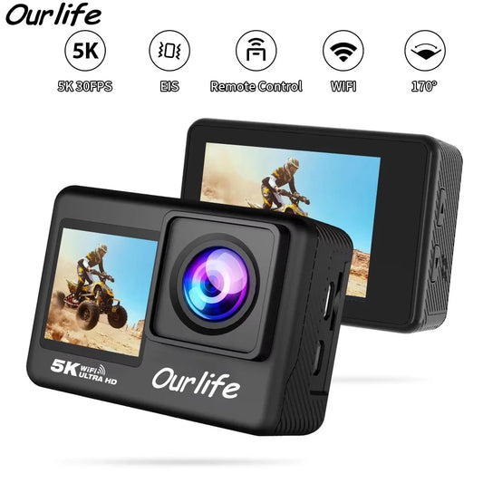 Cámara de acción Ourlife 5K 4K60FPS, pantalla táctil de 2.0 pulgadas, WiFi, gran angular de 170°, resistente al agua hasta 30 m, con casco, grabación de vídeo, cámaras deportivas.