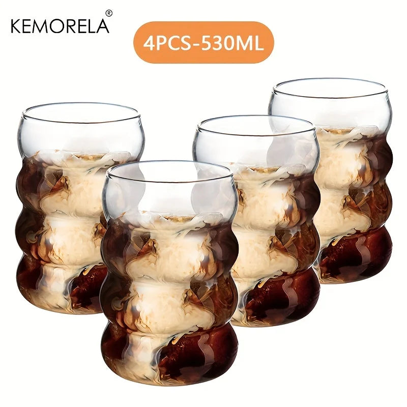 6 piezas de taza de vidrio con forma de onda, botella de agua, resistente al calor, para cerveza, té, café, jugo, leche, cafetería, regalo para el hogar
