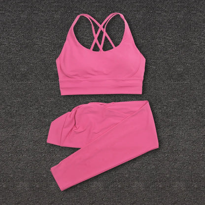 SOISOU Conjunto de yoga de nailon para mujer, chándal deportivo, leggings de gimnasio, sujetador para mujer, almohadilla para el pecho, cadera extraíble en forma de V, ropa para mujer