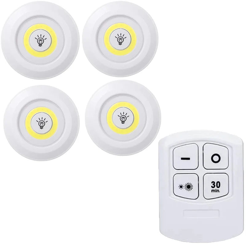 Luz LED regulable para debajo del gabinete con control remoto, funciona con pilas, luces LED para armarios, iluminación de baño, luz nocturna