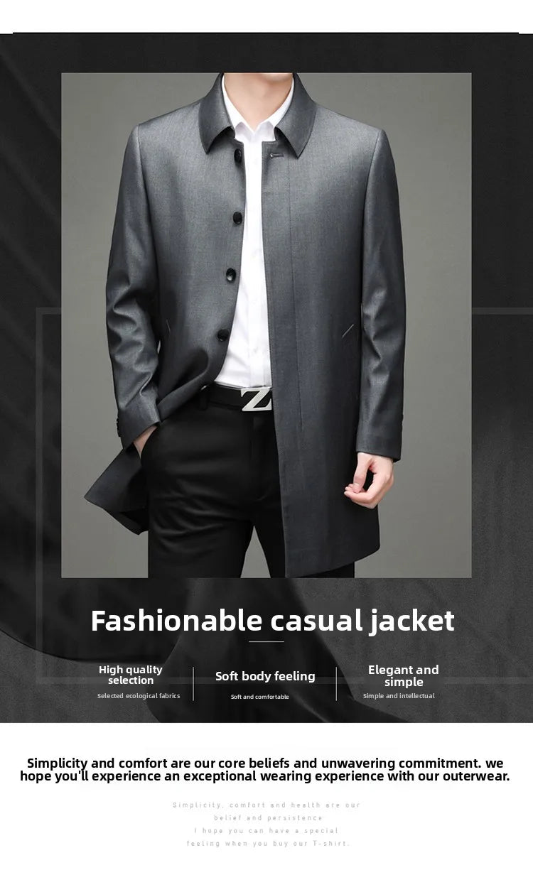 Gabardina coreana Maxbarley para hombre, otoño 2025, estilo casual de negocios, cortavientos, abrigo largo de estilo urbano.