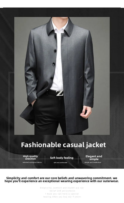 Gabardina coreana Maxbarley para hombre, otoño 2025, estilo casual de negocios, cortavientos, abrigo largo de estilo urbano.