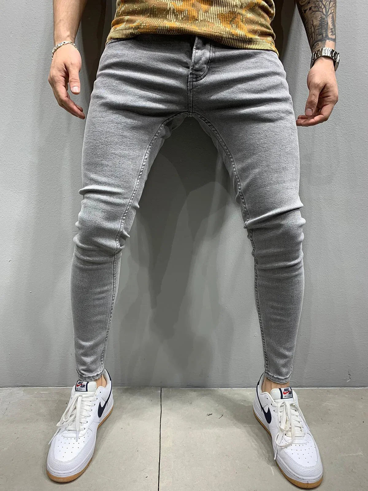Pantalones vaqueros de hombre, estilo lápiz, corte recto, hasta el tobillo, lavado liso, corte ajustado, bolsillos, ligeramente elásticos, cintura media, estilo urbano Y2K.