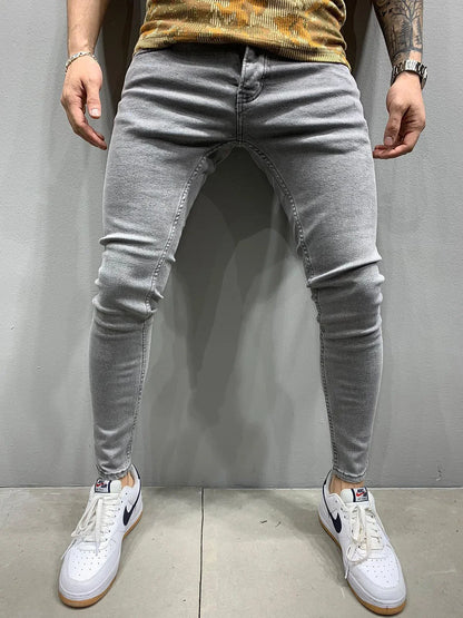 Pantalones vaqueros de hombre, estilo lápiz, corte recto, hasta el tobillo, lavado liso, corte ajustado, bolsillos, ligeramente elásticos, cintura media, estilo urbano Y2K.