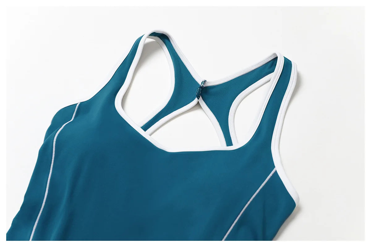 Conjunto de ropa deportiva de yoga con espalda cruzada para mujer, monos de una pieza con bloques de color, monos deportivos sin mangas, conjunto de gimnasio