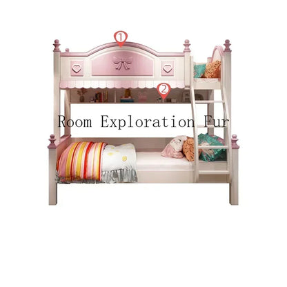 Cama infantil de madera para madres y niñas, edredones para bebés, cunas familiares, loft bajo, rosa, corrales para recién nacidos, litera para niños
