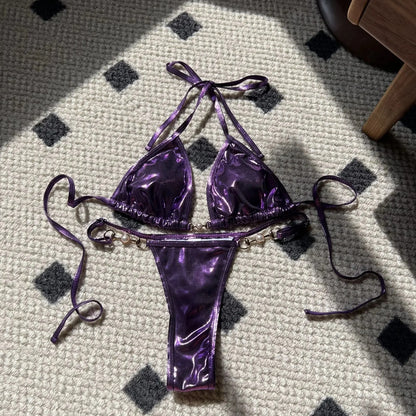 Traje de baño bikini sexy con perlas brillantes, gran oferta de la temporada, nuevo traje de baño cruzado, elegante diseño luminoso, ropa interior femenina atractiva