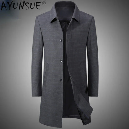 AYUNSUE - Gabardina de invierno de longitud media para hombre, chaqueta de lana acolchada gruesa de alta gama, abrigo informal holgado