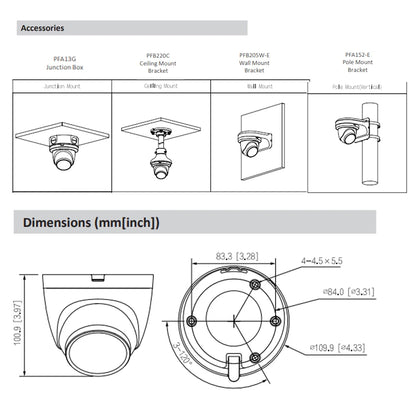 Cámara Dahua de 8 MP, 4K, IR, PoE IPC-HDW2841T-S; cámara de 4 MP IPC-HDW2441T-S; micrófono integrado; ranura para tarjeta SD; detección de personas en vehículos; WizSense
