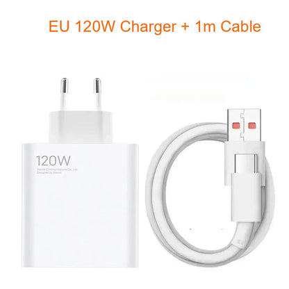 Cargador rápido original de la UE de 120 W para Xiaomi 10, Redmi K30 Pro/10X Pro, Poco F4 GT con cable tipo C.