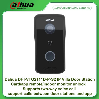 Portero automático IP Dahua DHI-VTO2111D-P-S2 para villas con llamada de voz bidireccional, alarma antisabotaje, alimentación PoE, dos cerraduras y cámara de alta definición.