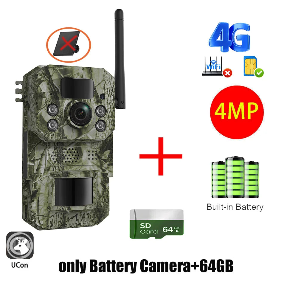 Cámara INQMEGA4G 2K 5MP con sensor de movimiento PIR, temporizador de disparo, visión nocturna, IP66, ideal para caza, senderismo, fauna silvestre, con batería y carga solar.