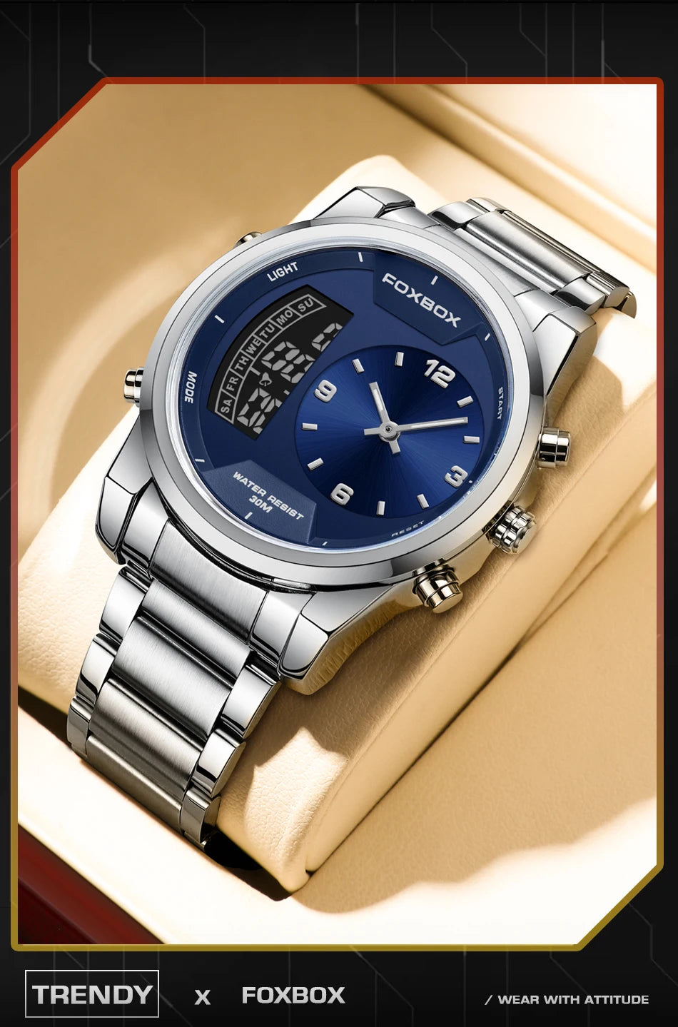 LIGE - Reloj digital de moda para hombre, deportivo, informal, resistente al agua, de cuarzo, cronógrafo de lujo, marca FOXBOX