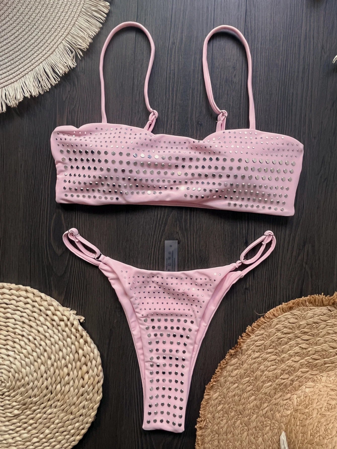 Bikini de diamantes 2025, bañador sexy para mujer, bikini bandeau con efecto push up, bañador femenino brillante, traje de baño floral, ropa de playa