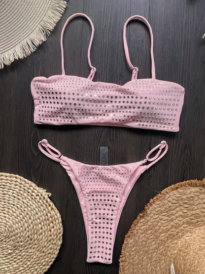 Bikini de diamantes 2025, bañador sexy para mujer, bikini bandeau con efecto push up, bañador femenino brillante, traje de baño floral, ropa de playa