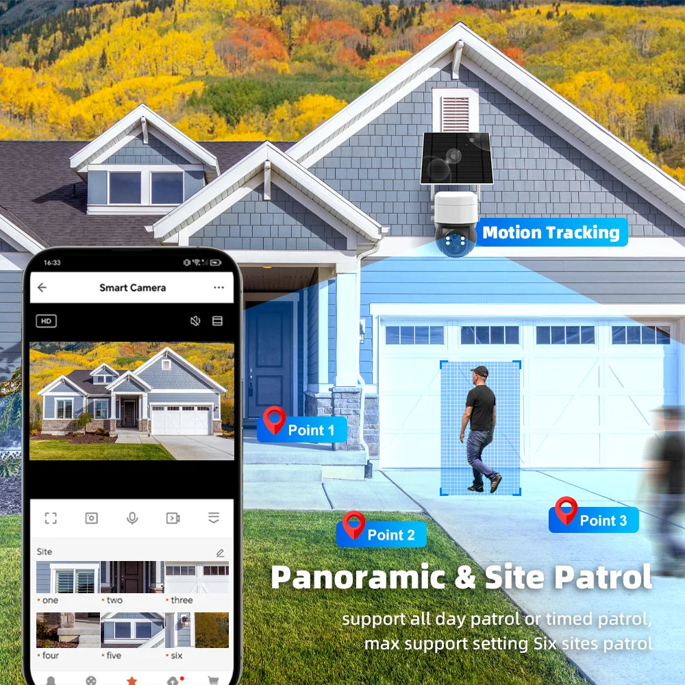 Cámara IP de seguridad inteligente Tuya SmartLife WIFI 3MP IP65 resistente al agua con seguimiento humano, visión nocturna a color y energía solar.