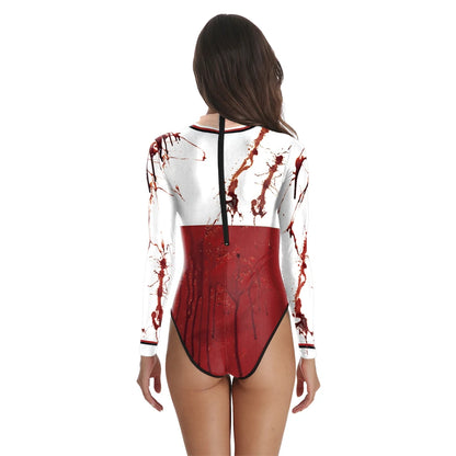[You're My Secret] Halloween Costume Cosplay Skeleton Print Zenti Bodysuits Carnival Party Jumpsuit Outfit Women Day of The Dead