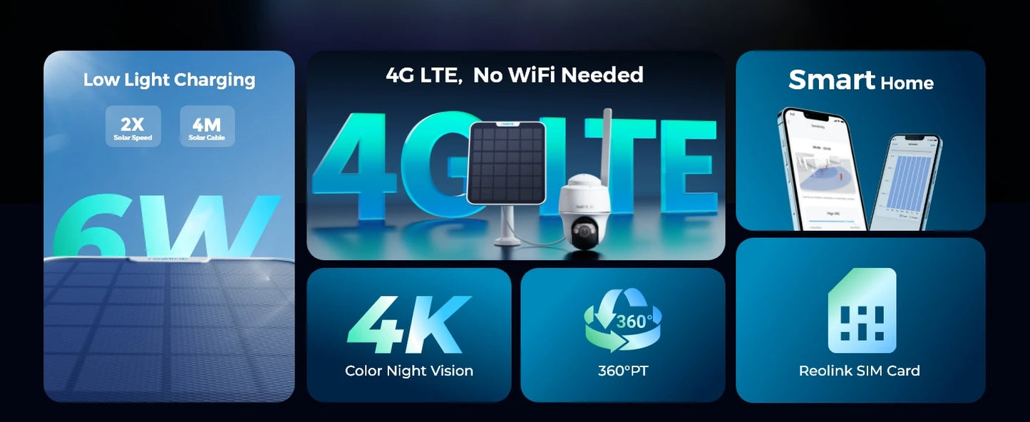 Cámara de seguridad celular REOLINK 4K, SIM 3G/4G LTE, alimentación solar, visión nocturna a color, almacenamiento local/en la nube, cámara exterior con batería