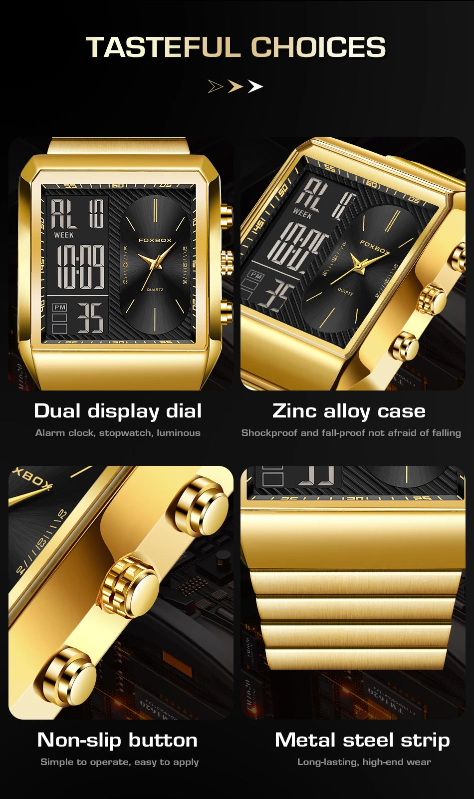 LIGE - Reloj digital cuadrado de moda para hombre, informal, deportivo, resistente al agua, de cuarzo, cronógrafo de lujo de la mejor marca FOXBOX