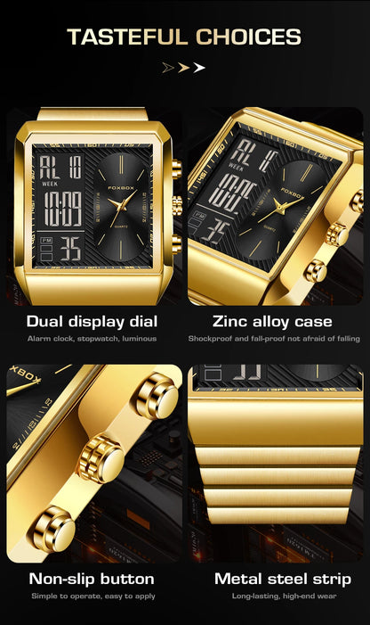 LIGE - Reloj digital cuadrado de moda para hombre, informal, deportivo, resistente al agua, de cuarzo, cronógrafo de lujo de la mejor marca FOXBOX