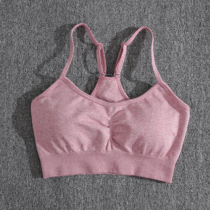 Conjuntos de dos piezas para mujer, pantalones cortos color melocotón, chándal femenino, conjunto de gimnasio, pantalones cortos de fitness con cuello halter, sujetador push up de verano