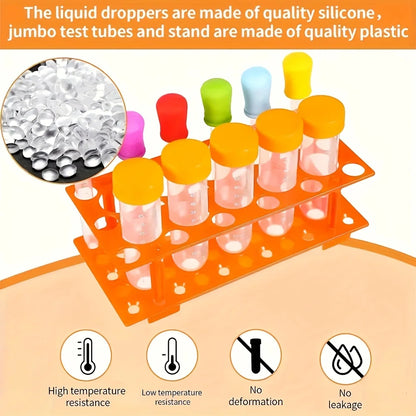 Kit de herramientas para desarrollar habilidades deportivas, que incluye tubos de ensayo extra grandes, goteros de silicona de colores, cajas de almacenamiento duraderas de color naranja y