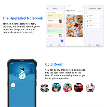Teléfono resistente Blackview BV6200 con pantalla IPS HD+ de 6,56 pulgadas, batería de 13000 mAh, 8 GB (4+4) de RAM, 64 GB de almacenamiento, cámara de 13 MP, GPS, Android 13 y certificación IP68/IP69K.