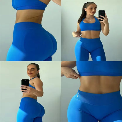 Conjunto de 2 piezas de yoga para mujer, leggings de cintura alta sin costuras, sujetador deportivo, ropa de entrenamiento, ropa deportiva para correr