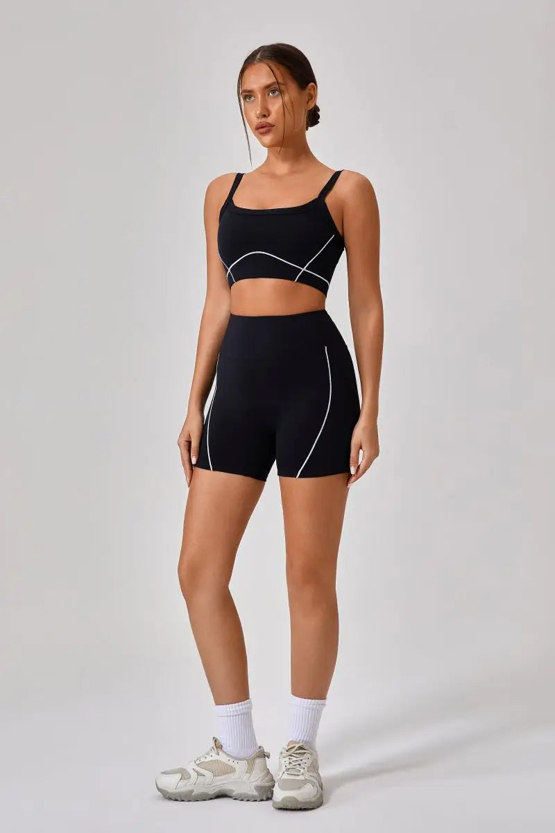 Conjunto deportivo de yoga de verano de 2 piezas con retazos y leggings de cintura alta con abertura para mujer, conjunto de entrenamiento de fitness, chándal deportivo para mujer