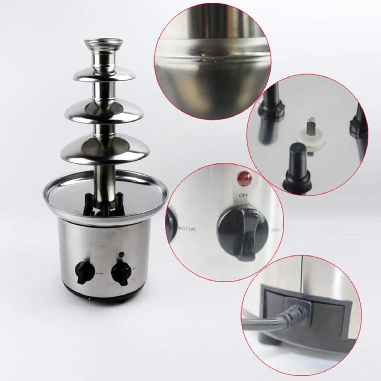 Fuente de chocolate de acero inoxidable de 4 capas, fundidor de chocolate con calentador, máquina de fondue, dispensador de cascada para fiestas, enchufe estadounidense.