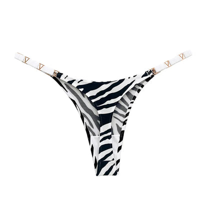 Tanga sexy sin costuras para mujer, ropa interior, bragas, bragas con estampado de cebra y flores, tiro bajo, de lujo, con hebilla de metal, bikini para chicas, bragas femeninas