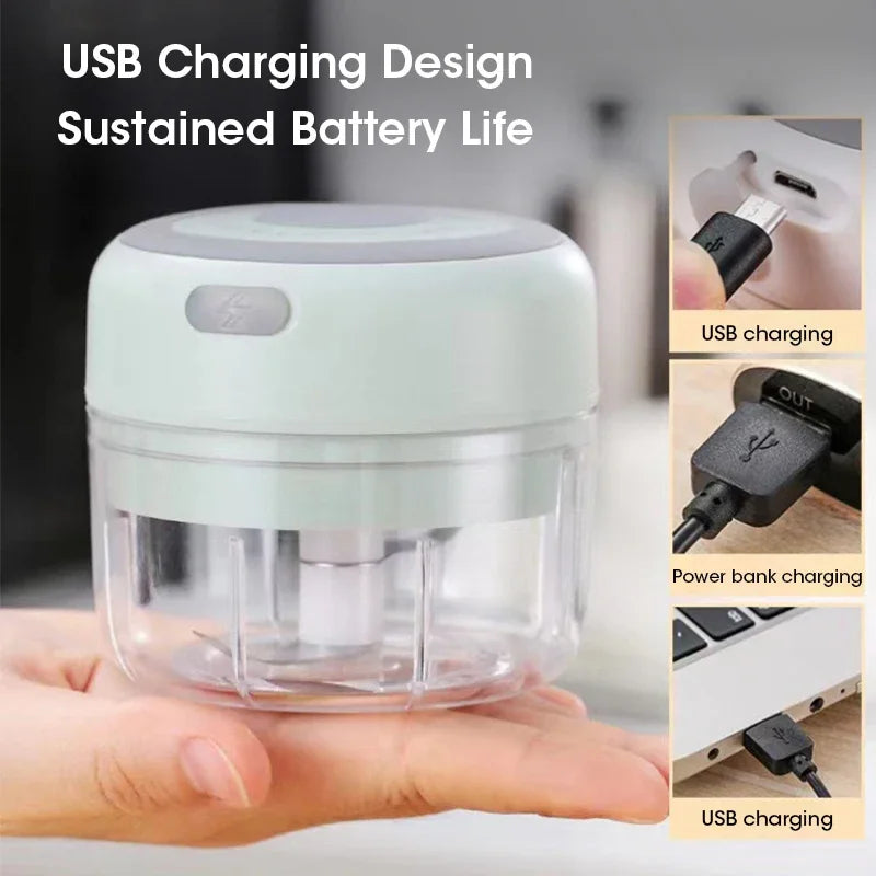 Mini picadora de ajo eléctrica USB de 250 ml, potente picadora de carne y trituradora de verduras y cebolla, accesorios de cocina.