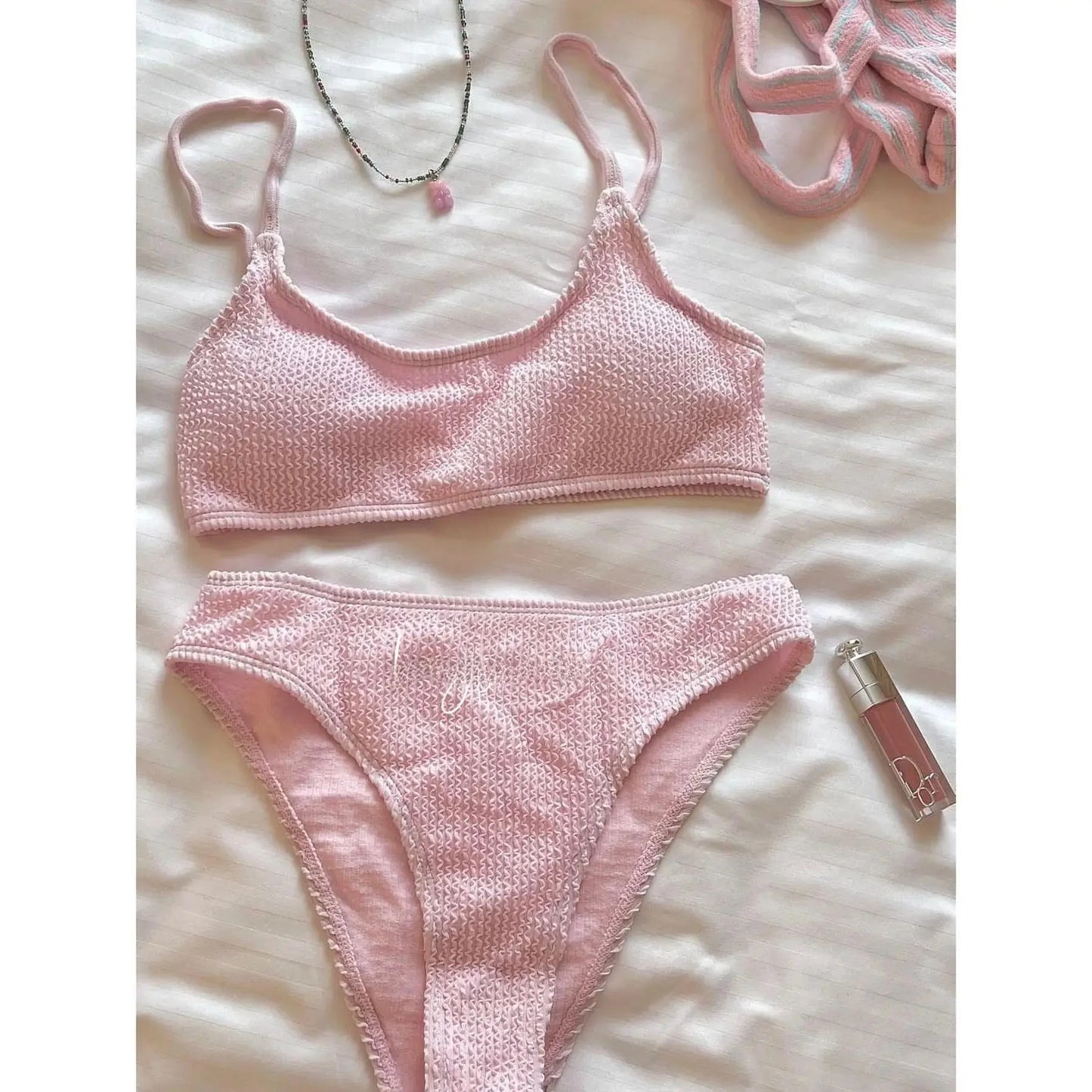 Conjunto de bikini multicolor estilo coreano japonés para mujer, traje de baño de vacaciones para niña, diseño de colores separados, ropa de playa de moda