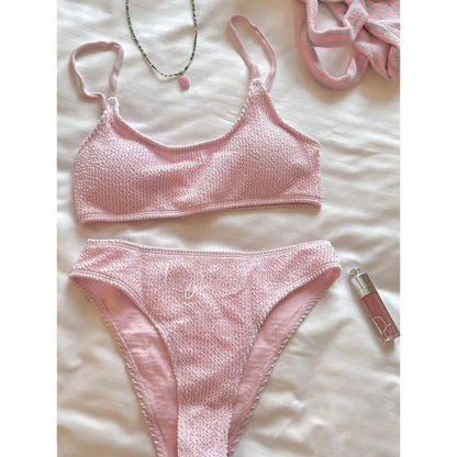 Conjunto de bikini multicolor estilo coreano japonés para mujer, traje de baño de vacaciones para niña, diseño de colores separados, ropa de playa de moda
