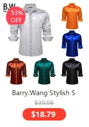 Camisas de seda de diseño para hombre en azul, dorado, verde, rojo, blanco y negro. Estampado cachemir bordado. Corte ajustado. Blusas casuales de manga larga.