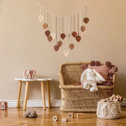 Decoración bohemia para el hogar, tapiz de macramé con hojas y plumas, decoración colgante de pared para sala de estar y dormitorio, arte de pared bohemio para el hogar.