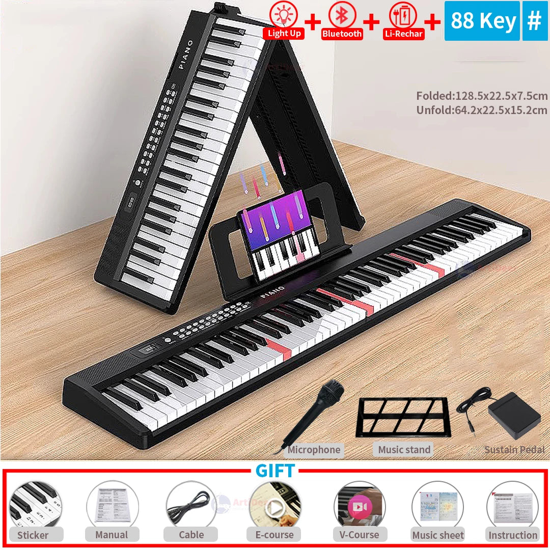Nuevo piano plegable de 88 teclas, teclado musical MIDI, instrumento musical profesional para niños, sintetizador electrónico portátil para adultos.