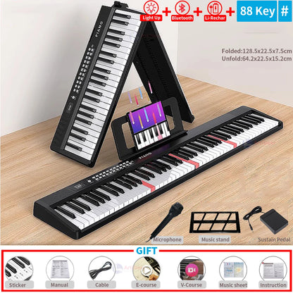 Nuevo piano plegable de 88 teclas, teclado musical MIDI, instrumento musical profesional para niños, sintetizador electrónico portátil para adultos.
