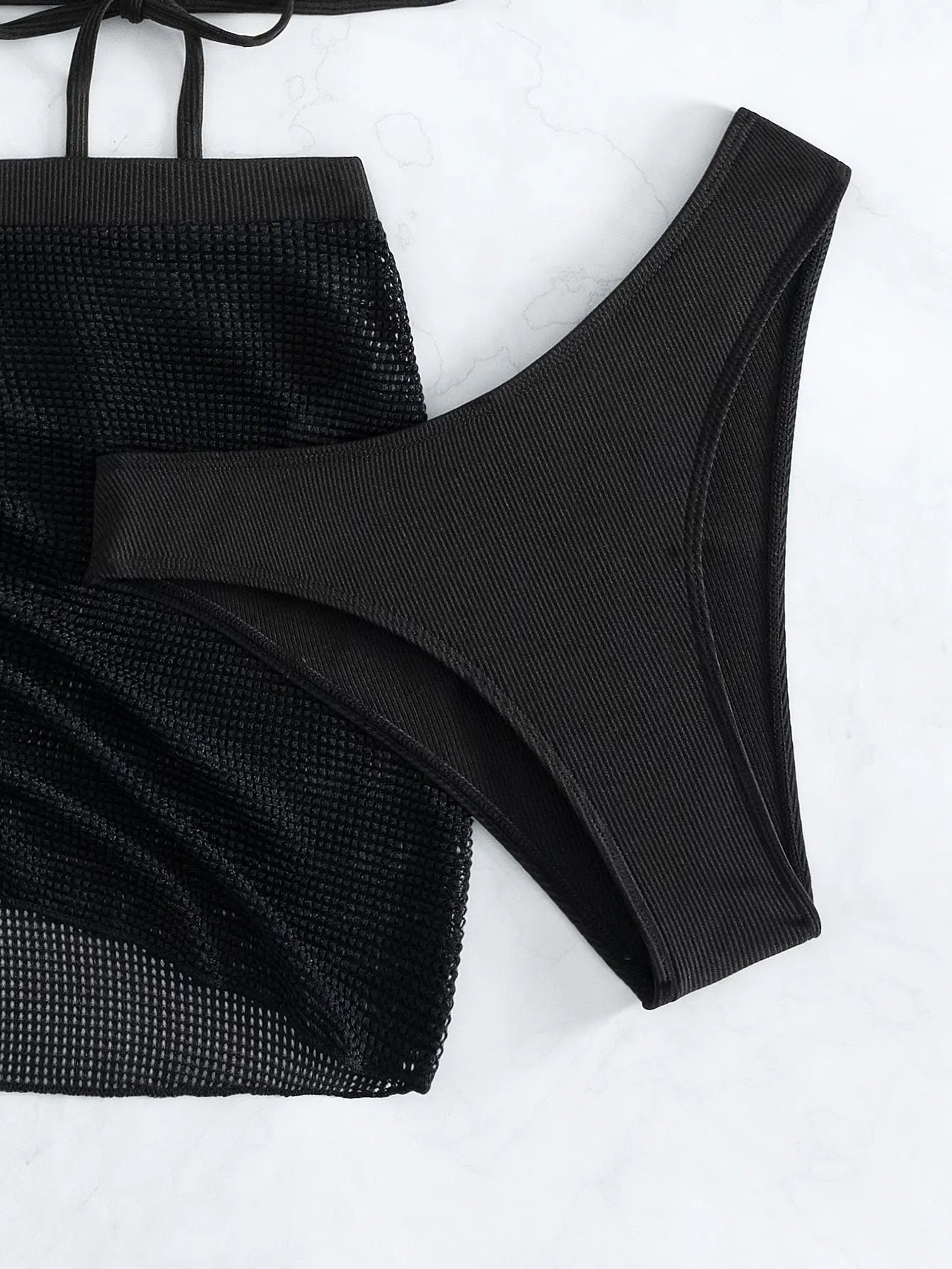 3 Pieces Black V Wire Halter Bikini 2025 Women & Beach Skirt Swimwear Female Swimsuit Solid Beachwear Bathing Swimming Suit