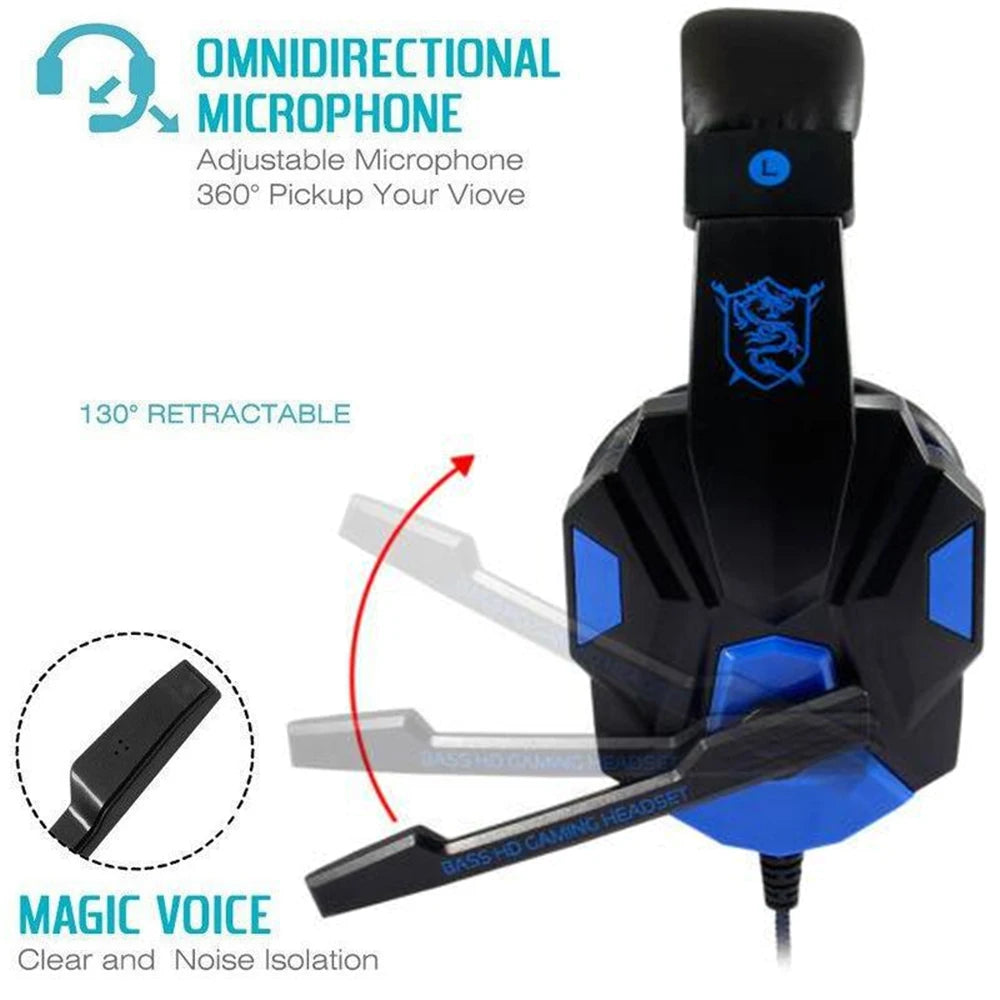 Auriculares con cable para juegos PS4/PS5/Xbox/Smartphone/PC, ajustables a 120°, con micrófono con cancelación de ruido.
