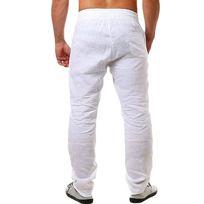 Pantalones de lino y algodón para hombre, transpirables, de color sólido, para otoño, ropa de calle deportiva, tallas S-3XL