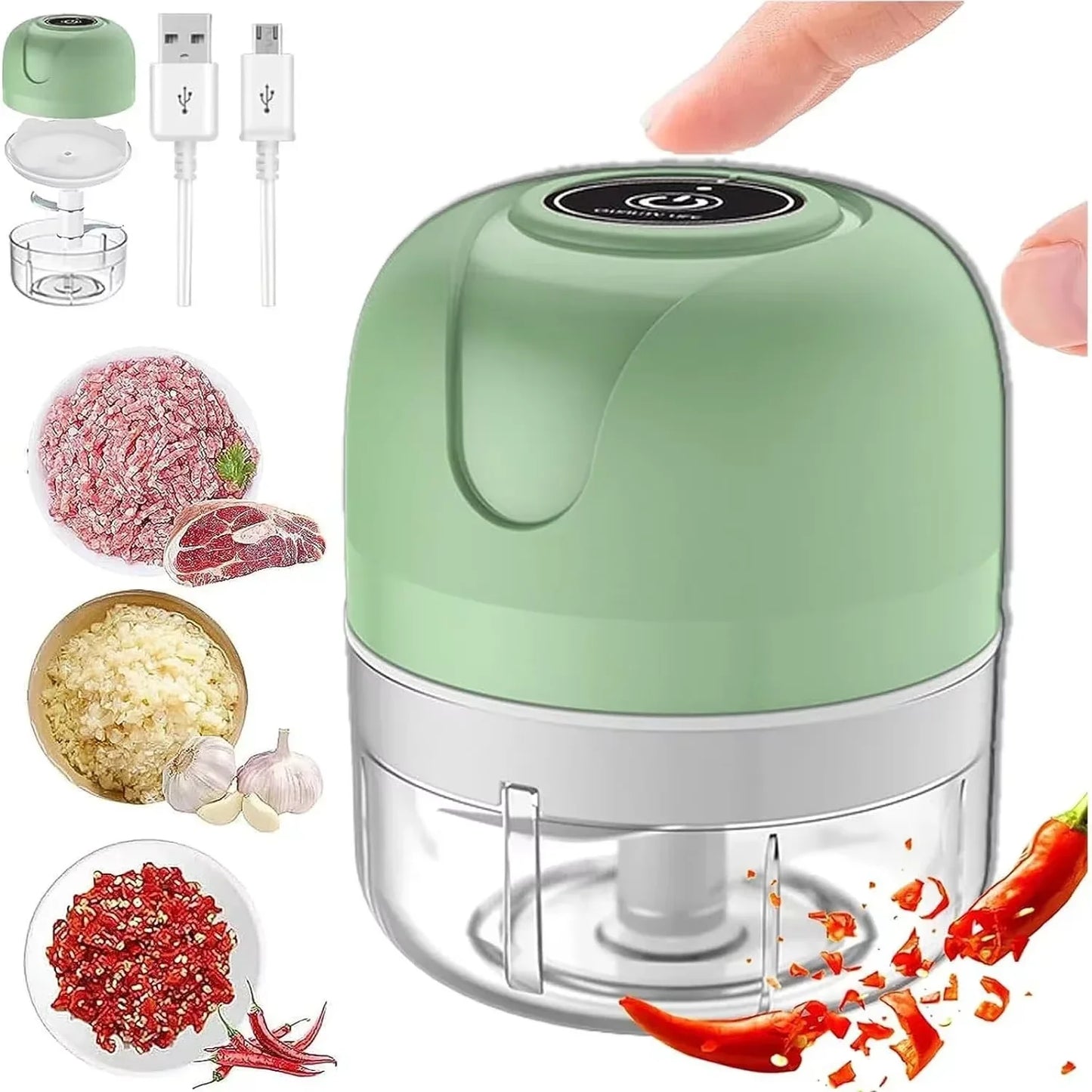 Mini picadora de ajo eléctrica de 250 ml, con carga USB, cortadora de jengibre y verduras, picadora de alimentos, herramientas de cocina.