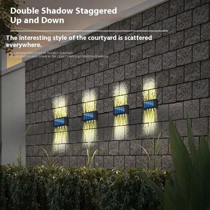 Lámpara de pared solar de 4/6/8/10 LED, luz decorativa para exteriores, impermeable, con iluminación de arriba y abajo, para jardín y paisaje.