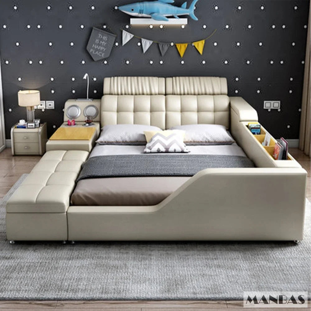 Moderna cama inteligente multifuncional con almacenamiento, altavoces, USB, estanterías y tatami: cama de lujo tamaño king/queen Ultimate