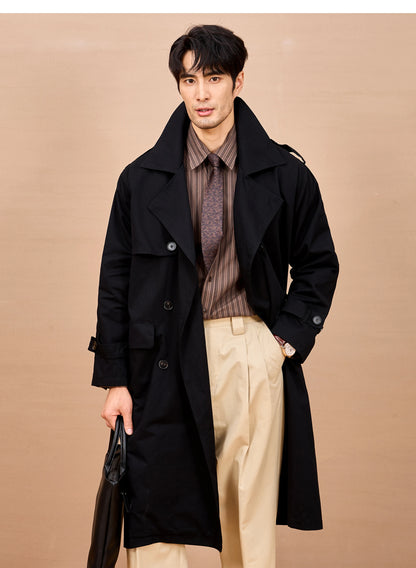 Gabardina larga negra y caqui de Mauroicardi para hombre, primavera/otoño, con hombreras, doble botonadura, estilo británico elegante, moda 2025