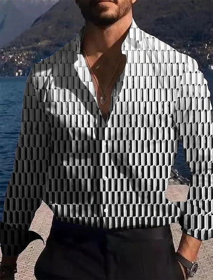 Camisa de hombre con estampado dorado, blanca, negra, roja, manga larga, cuello con botones, estilo casual y moderno, tallas grandes.